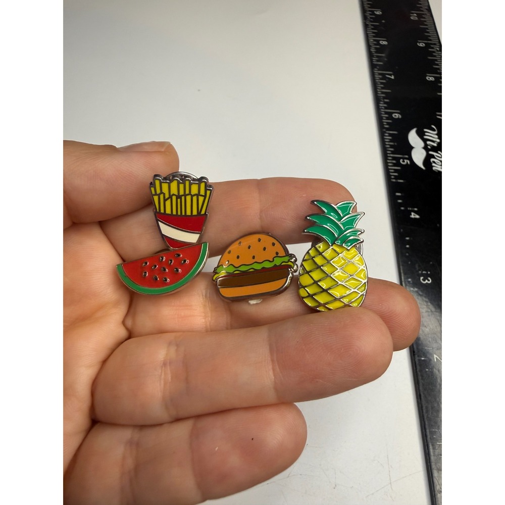 Set of 4 Food Enamel Pins Burger Fries Watermelon Pineapple Lapel Pin Lot